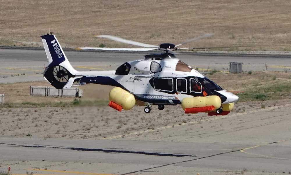 Marignane 3 July 2019 Airbus H160 prototype F-WWPL returning from a flotation bag testing flight.