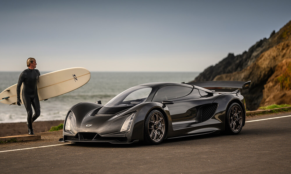 Czinger 21C hypercar parked by Californian ocean road