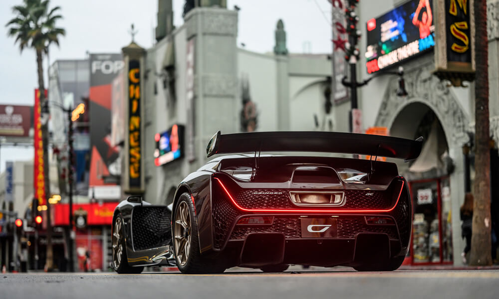 Czinger 21C hypercar parked at Hollywood Boulevard