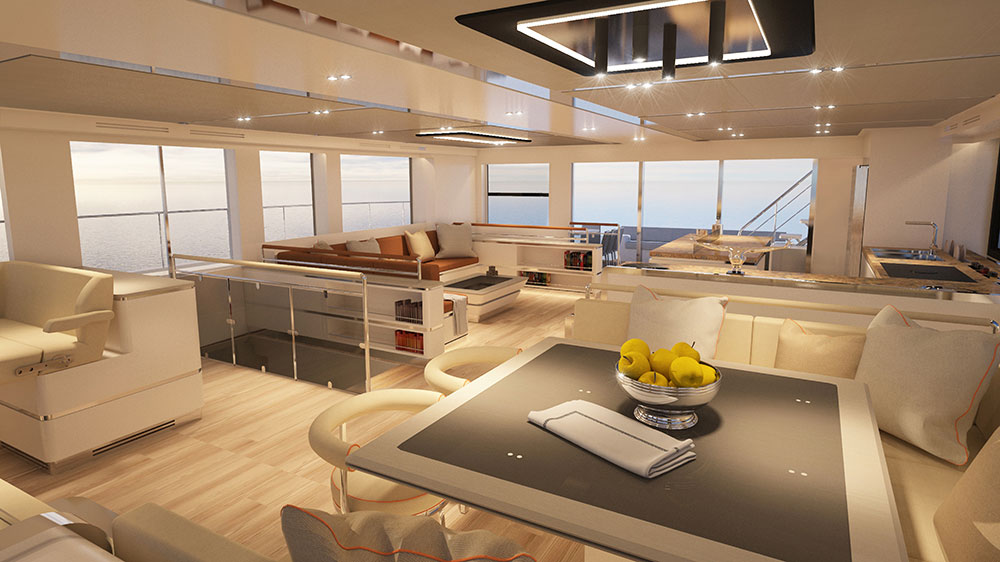 Silent Yachts 80 Tri Deck Catamaran Saloon