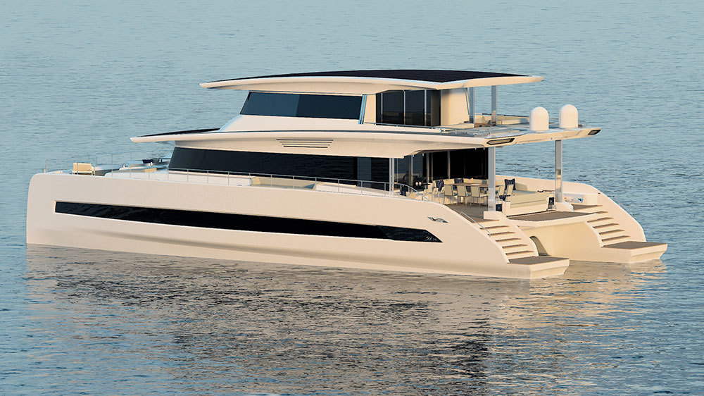 Silent 80 Tri-Deck Catamaran with "closed top" option. Credit: Silent Yachts